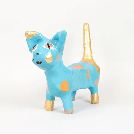 Figur "katt" Marina Stenby Kaplan, bemålad och lackerad papier-maché, höjd 25cm.  Skickas med postpaket.