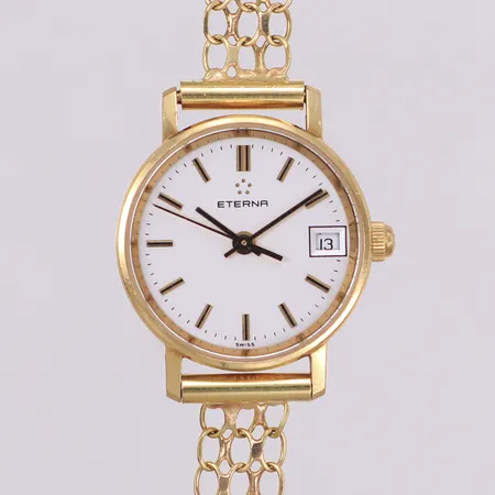 Damur Eterna, Ø22mm, quartz, armband x-länk, går ej, gravyr, 18K, bruttovikt 16,4g