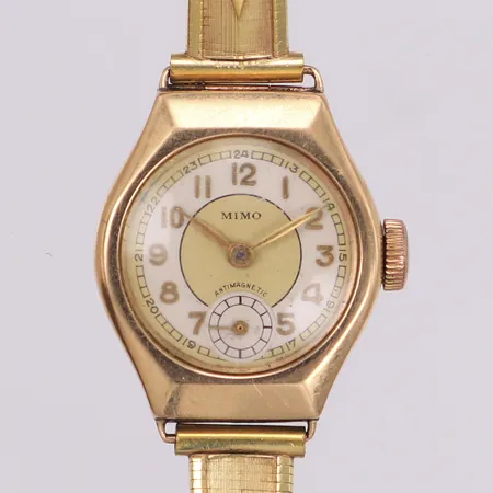 Damur, Mimo, 21mm, manuell, boett 14K, armband i gulmetall. Bruttovikt 17,1g,