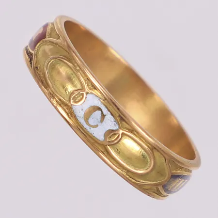 Ordensring, emalj, stl 22½, 18K Vikt: 8,1 g