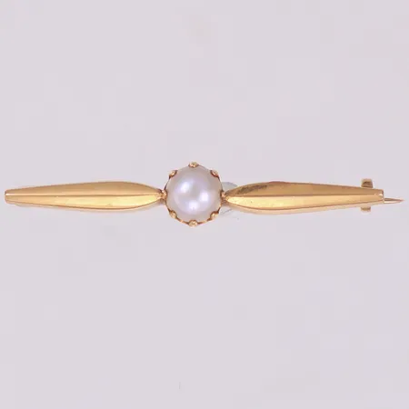 Brosch med pärla, längd 40mm, 18K Vikt: 2,6 g