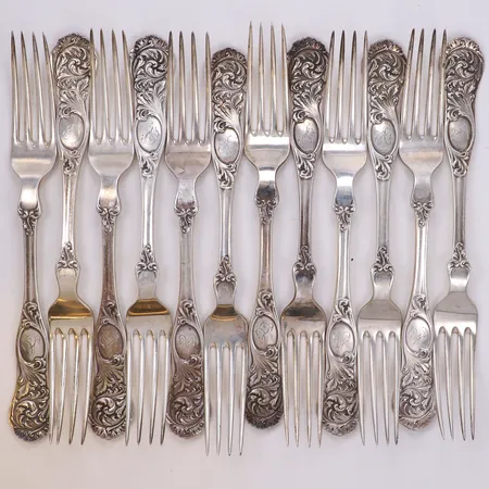 12 Gafflar, längd 21cm, 830/1000 silver  Vikt: 775,4 g