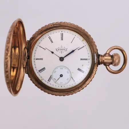 Savonette Elgin 14K i yttre boett, Ø41,7mm, liten sekundvisare, boett nr 714566, gravyr, går ej Vikt: 58,6 g