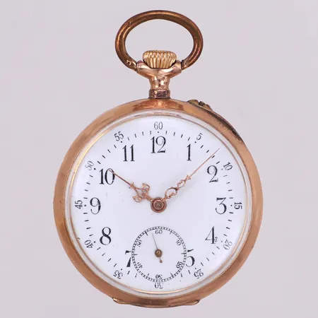 Fickur 14K yttre boett, Ø34,2mm, liten sekundvisare, boett nr 142121, gravyr, går ej