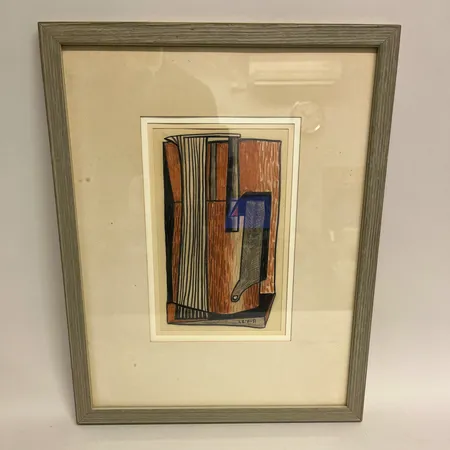 Tavla, Lars Englund. Komposition, tusch, bildmått: 21x13cm, rammått: 41x32cm, signerad och daterad 1951, smärre fläckar på passepartouten, ej examinerad ur ram OBS! Skickas ej. Specialfrakt, kontakta pantbankskontoret för mer information.