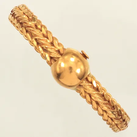 Armband flätat, innermått 19cm, bredd 9mm, öppningsbart, lätt skev, defekt länk, 22K  Vikt: 49,3 g