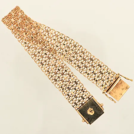 Armband X-länk med stav, längd 18,5cm, lagad och skev i länken, 18K  Vikt: 20,8 g