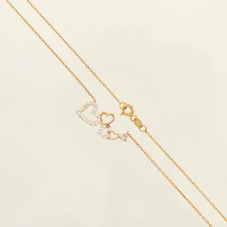 Collier, hjärtan med vita stenar, längd 44cm, bredd 1-8,6mm, 18K Vikt: 2,9 g