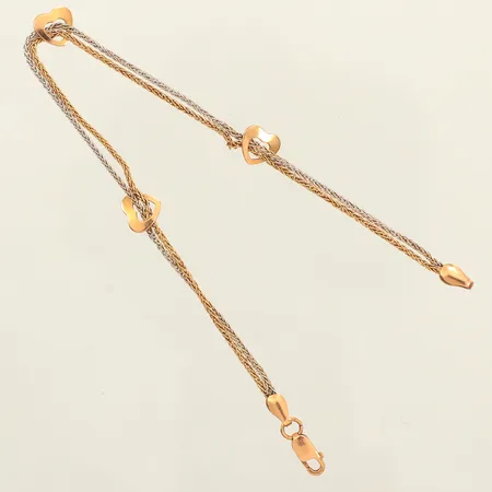 Armband, hjärtan, längd 18cm, bredd 2,2-6,9mm, tvåfärgat, 18K  Vikt: 3 g