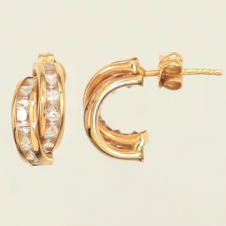 Ett par örhängen, vita stenar, Ø11,6mm, bredd 5,8mm, 18K  Vikt: 1,8 g