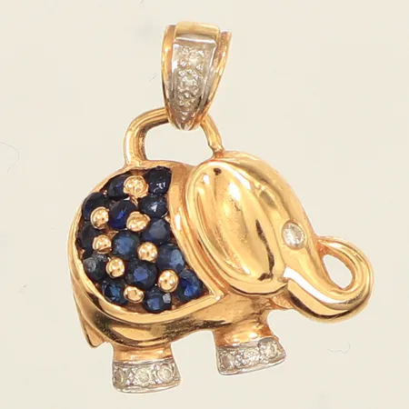 Hänge elefant, diamanter 10xca0,005ct, blå stenar, längd 20mm, bredd 16,2mm, 18K Vikt: 2,6 g