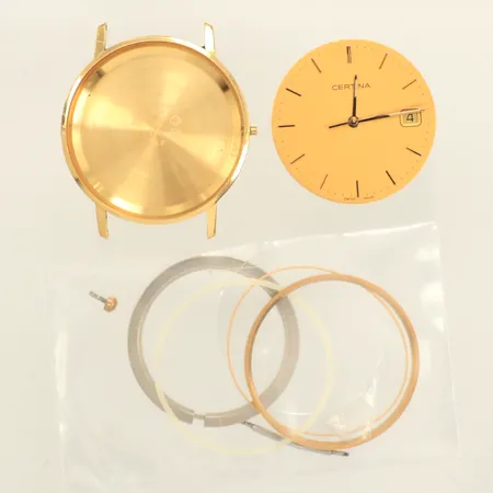 Herrur Certina 18K, quartz, 33,5mm, refnr EOL 158.9289.68, gravyr, defekt, löst urverk och glas, bruttovikt 20,6g, inga tillbehör. 