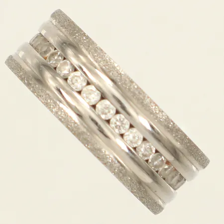 Ring Edblad med vita stenar, stl 17½, bredd 8mm, vitmetall 