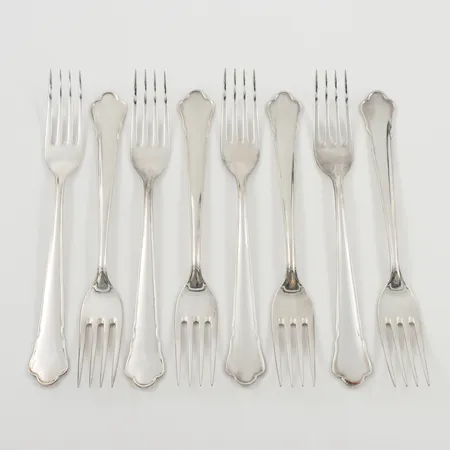 Gafflar 8st modell Chippendale, längd 18cm, silver 830/1000,  Vikt: 300 g