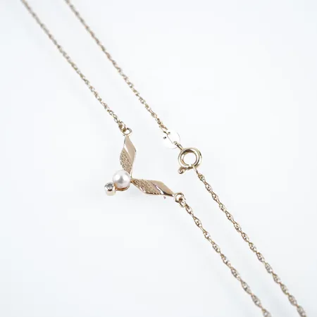 Collier m pärla och vit sten, 42cm, bredd 10mm, 14k Vikt: 2,7 g