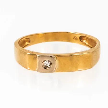 Ring i 18K guld med vit sten fattad i vitguld. Den är 2,4 - 4,3 mm bred, är i storlek 18¼ och väger 2,0g. 750 & Kattfot. 