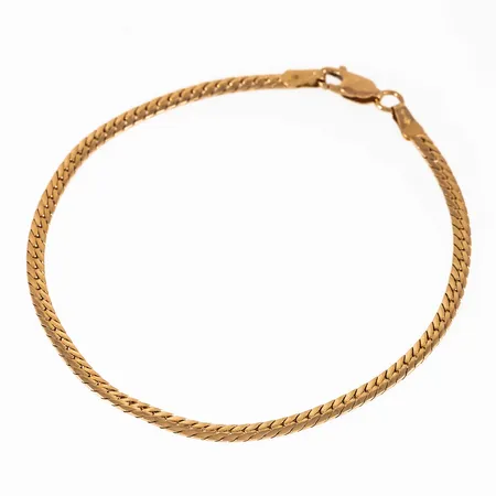 Armband, manglad pansar i 18K guld. Det är 19 cm långt, 2,5 mm brett och väger 4,8g. Karbinhake. Balestra, 750. Ojämnheter.