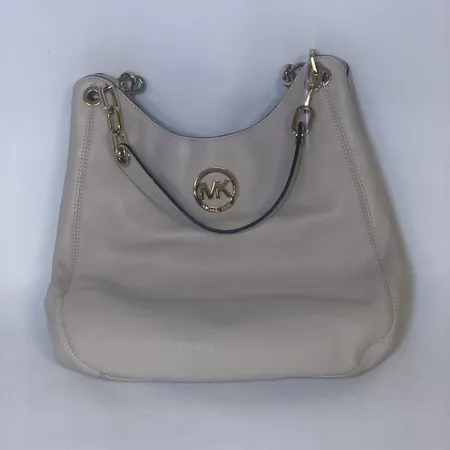 Handväska Michael Kors, cremefärgad, höjd inkl. handtag ca 54cm, bredd ca 32cm, 3 fack, smärre slitage och missfärgningar Vikt: 0 g