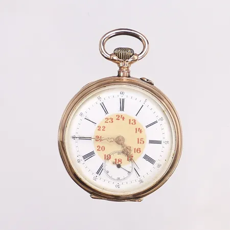 Fickur, oidentifierad tillverkare, Ø37mm, manuell, defekt, innerboett i metall, boett i 14K, Bruttovikt: 41,5g