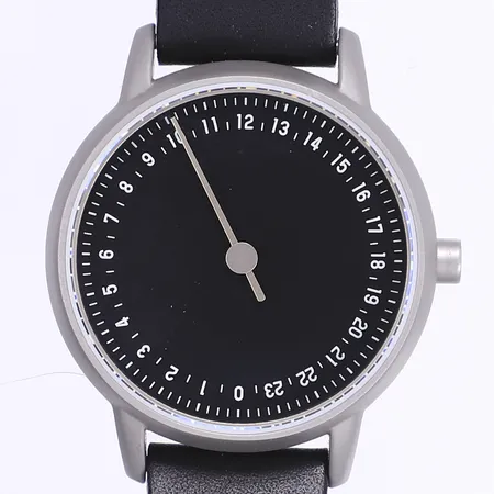 Armmbandstur Slow Round-S 02, Ø34mm, quartz, stål, läderband, originalbox, går ej i behov av batteribyte 