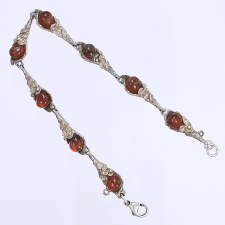 Armband med bärnsten, 20cm, bredd 8mm, omarbetat lås, saknar säkerhetskedja, silver 830/1000 Vikt: 15,6 g