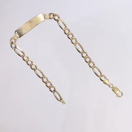 Armband Figaro med platta, 22cm, bredd 6-8mm, påtagligt slitage, 14K Vikt: 11,1 g