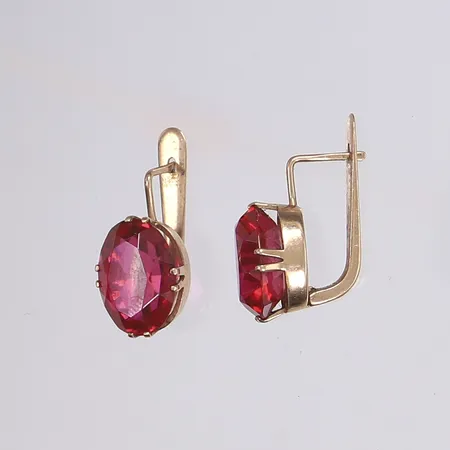 Ett par örhängen med röda stenar, 20x10mm, 14K Bruttovikt: 7g Vikt: 7 g