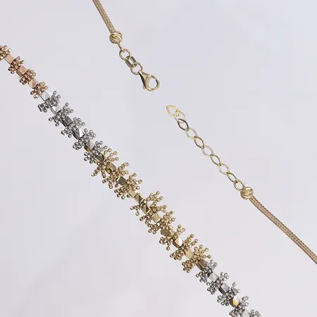 Halscollier trefärgat, ställbar längd 47-50cm, bredd 2-9mm, buckligt, 14K Vikt: 10,5 g