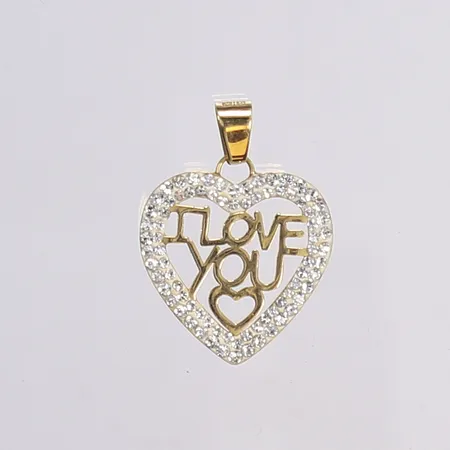 Hänge med vita stenar, "I Love You", 25x18mm, 18K Vikt: 0,7 g
