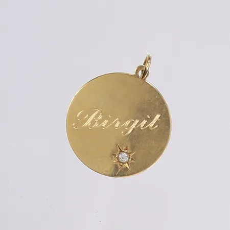 Hänge, Ø18mm, gravyr, 18K Vikt: 1,5 g