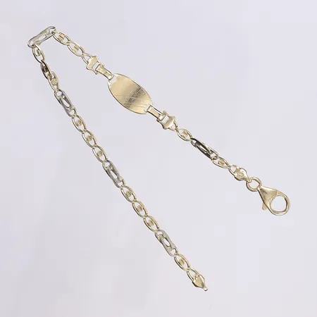 Armband med platta, 19cm, bredd 3-8mm, repigt, 14K Vikt: 5,7 g