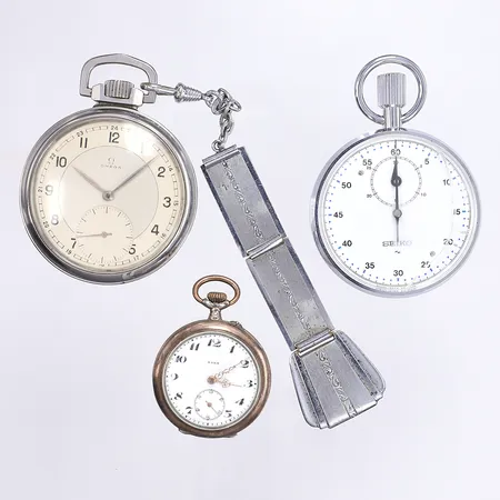  2 Fickur, Omega, Eden, 1 stoppur Seico, metall, delvis defekt 