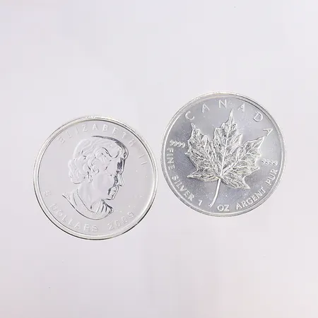 2 silvermynt, Elizabeth II 5 Dollars 2009 Canada, Ø38mm, silver 999/1000 Vikt: 62,4 g