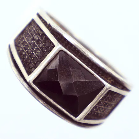 Klackring svarta stenar, silver 925/1000, Ø19¾ Vikt: 7,8 g