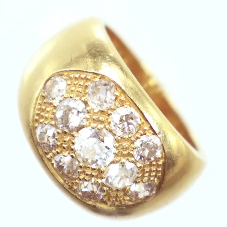 Ring diamanter 1x0,25, 2x0,14ct, 8x0,10ct,  äldre slipning, Ø17½, 18k   Vikt: 16,6 g