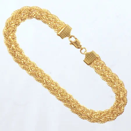 Armband flätad, längd 19cm, bredd 6mm,  21k  Vikt: 10,4 g