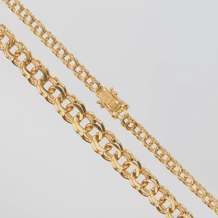 Collier, doserad Bismarck, längd: 47,5cm, bredd: 4,3-9mm, svenska stämplar, defekt, vriden länk, 18K Vikt: 27,8 g