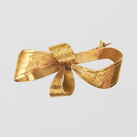 Brosch, rosett, defekt, klämskada, bucklor, 18K Vikt: 3,6 g