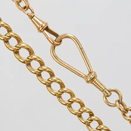 Klockkedja, doserad, längd ca 27cm, bredd 6-8,5mm, större lås i 14K, 18K, bruttovikt: 29,1g Vikt: 29,1 g