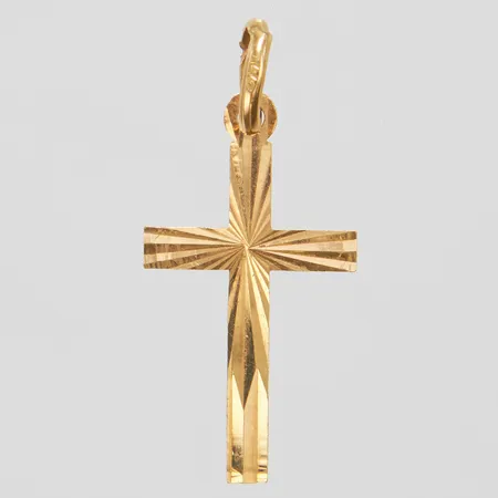 Hänge kors, längd ca 27mm inkl ögla, bredd 2,5-12mm, 18K Vikt: 0,6 g