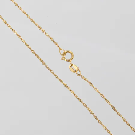Kedja, Singapore, längd: 45,2cm, bredd: 1,1mm, defekt låsögla, 14K Vikt: 0,8 g