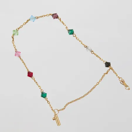 Armband med glasstenar, längd: ca.19cm, bredd: 1,6mm, säkerhetskedja, ostämplat, 14K Vikt: 3,7 g