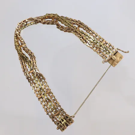 Armband Ø54mm bredd 13mm, säkerhetskedja, slitage 14K Vikt: 40,4 g