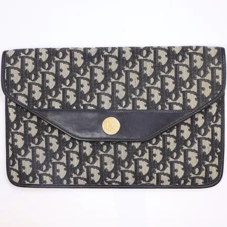 Kuvertväska Christian Dior 28,5x18,5cm, med originaletiket, ca 1970/80-tal, Made in France, tyg samt läder, gott skick 