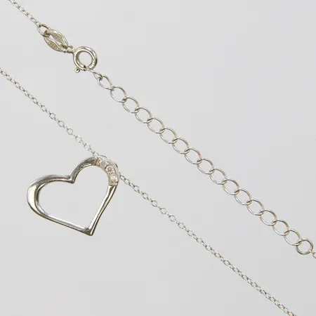 Kedja, Ankar, längd: 42,3-47,5cm, bredd: 1,1mm, hänge, hjärta, 17,5x15,4mm, vita stenar, silver 925/1000 Vikt: 2,2 g