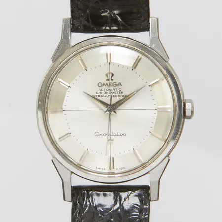 Herrur Omega Constellation Pie-Pan, stål, automatisk, 34,3mm, boettnr: 14900 SC-61, cal: 551, verknr: 19379128 ca 1962,  läderband ej original, inga tillbehör. 