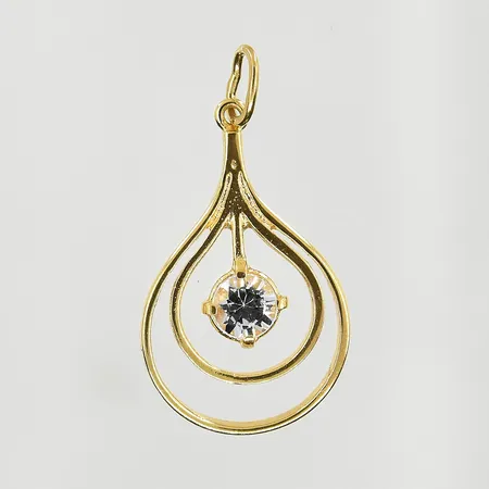 Hänge med vit sten, längd 25 mm, bredd 14 mm, 18K. Vikt: 1,4 g