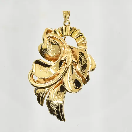 Hänge/brosch, längd 60 mm, bredd 34 mm, 18K. Vikt: 7,8 g