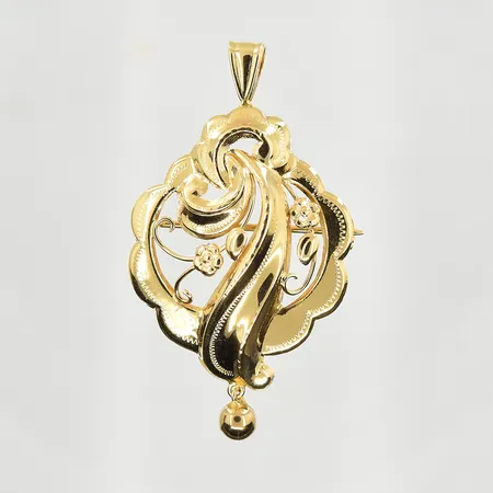 Hänge/brosch, längd 45 mm, bredd 28 mm, 18K. Vikt: 4 g