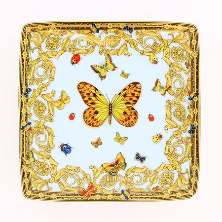 Fat 11,3x11,3cm, Versace,  motiv med fjärilar och nyckelpigor, Le Jardin de Versace, Rosenthal, originalkartong.